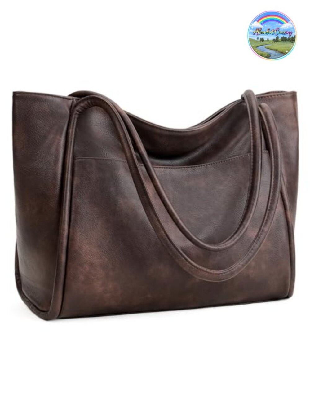 Faux Leather Tote Bag with Zipper Vegan Shoulder Purse for Work Travel